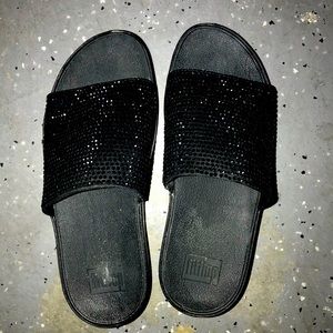 FitFlops Slides with black bling  Size 8 wide